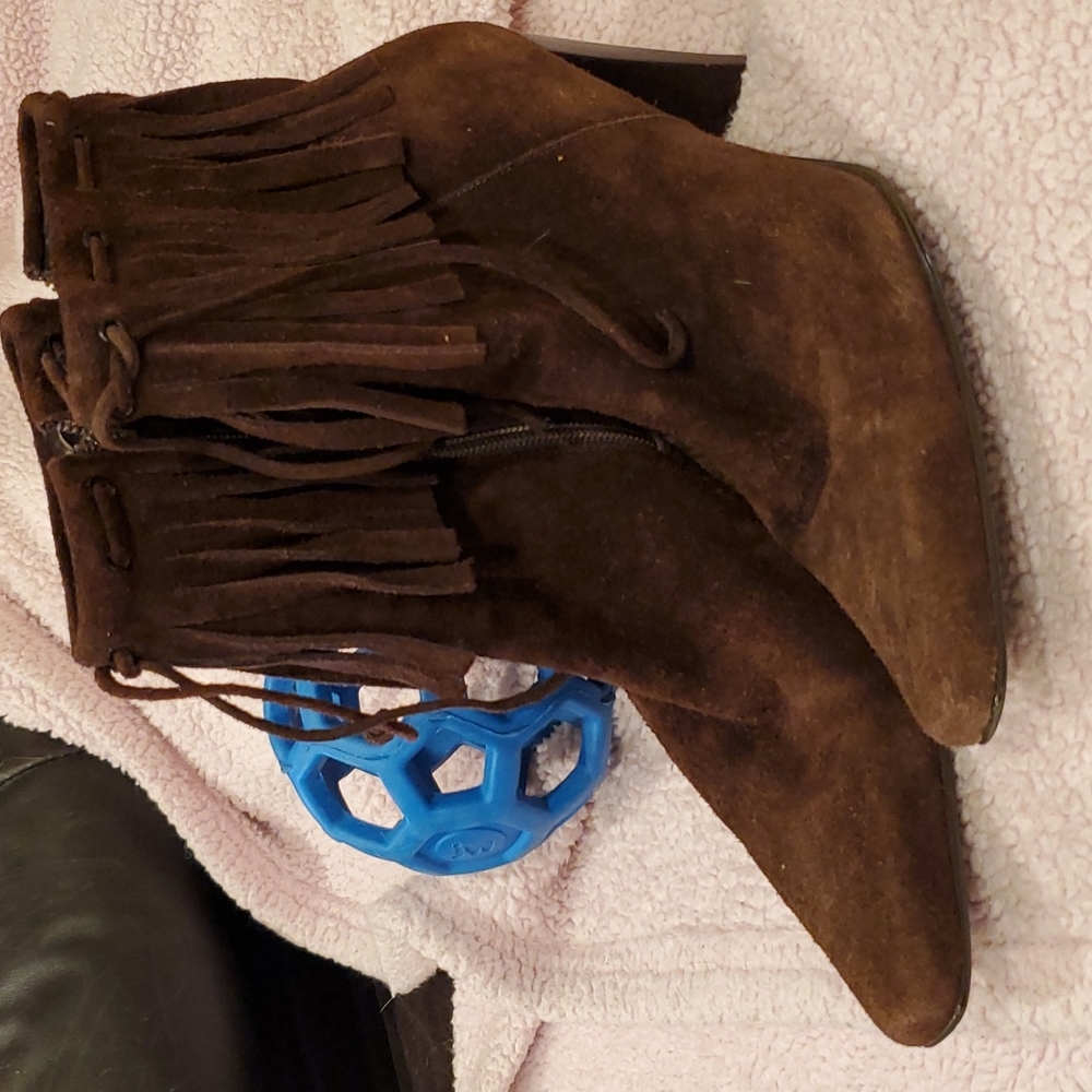Women's Nine West Brown Suede Fringed Ankle Boots Sz 8 M